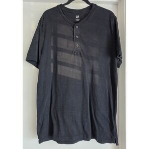 Gap Henley Shirt Men L Black 100% Cotton Short Sleeve Casual Button Tee Top